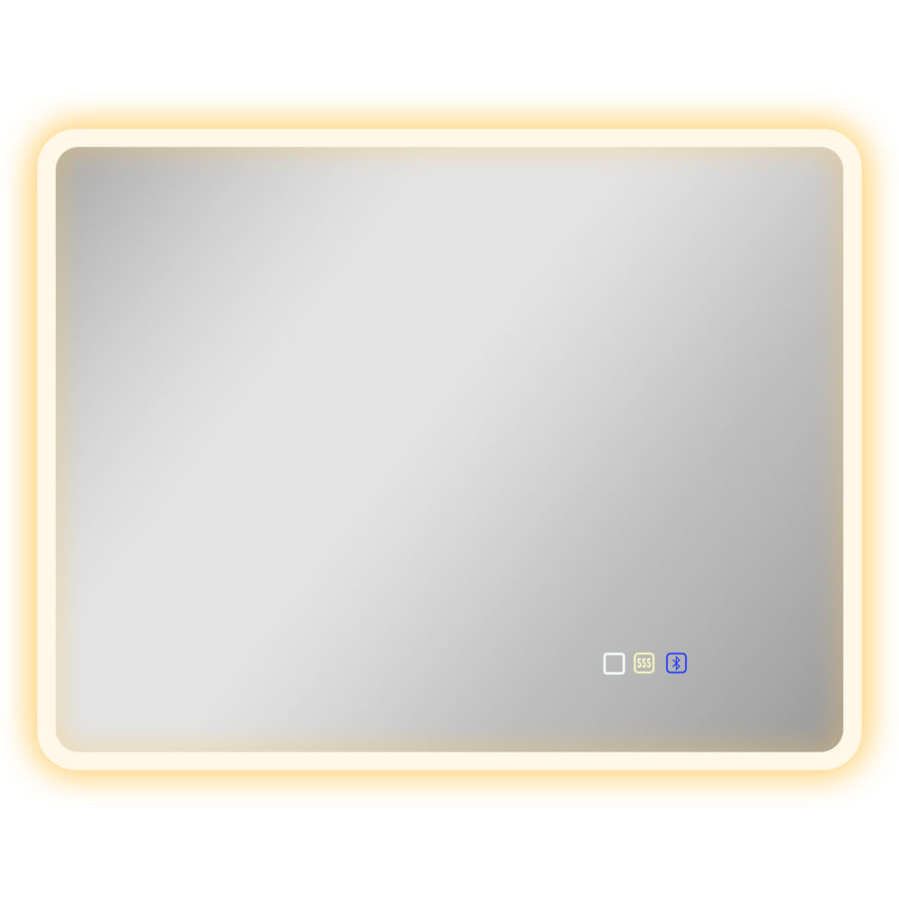 Homcom espelho de casa de banho led com bluetooth 90x70 cm, 3 tons de luz, brilho regulável, antiembaciamento, memória e ip44