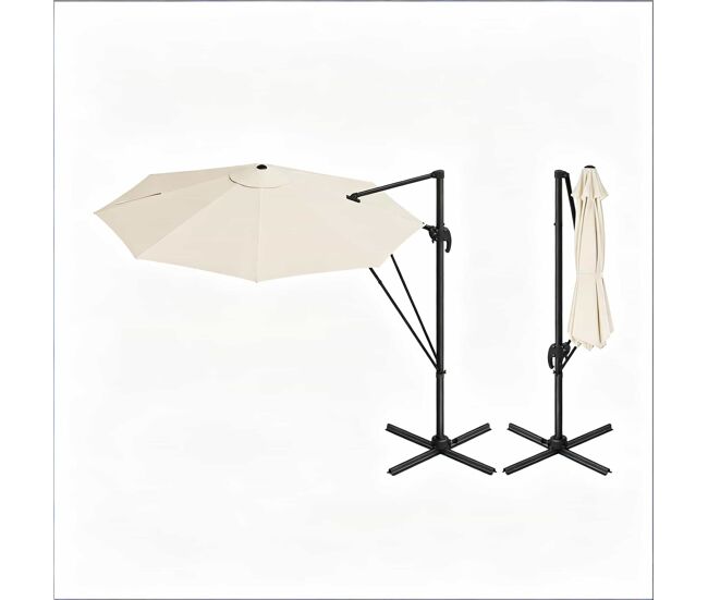 Guarda-sol redondo de jardim 306 x 167 x 207 cm - base em cruz de aço, para exterior - bege
