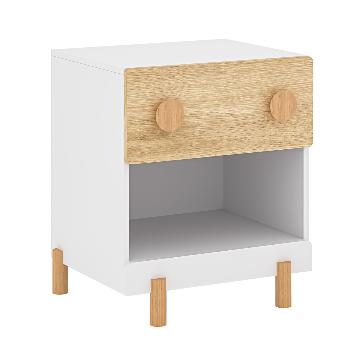 Mesa de cabeceira infantil vaarentaa 2 gavetas + 1 compartimento 47x40x35 cm blanc/carvalho [en.casa]