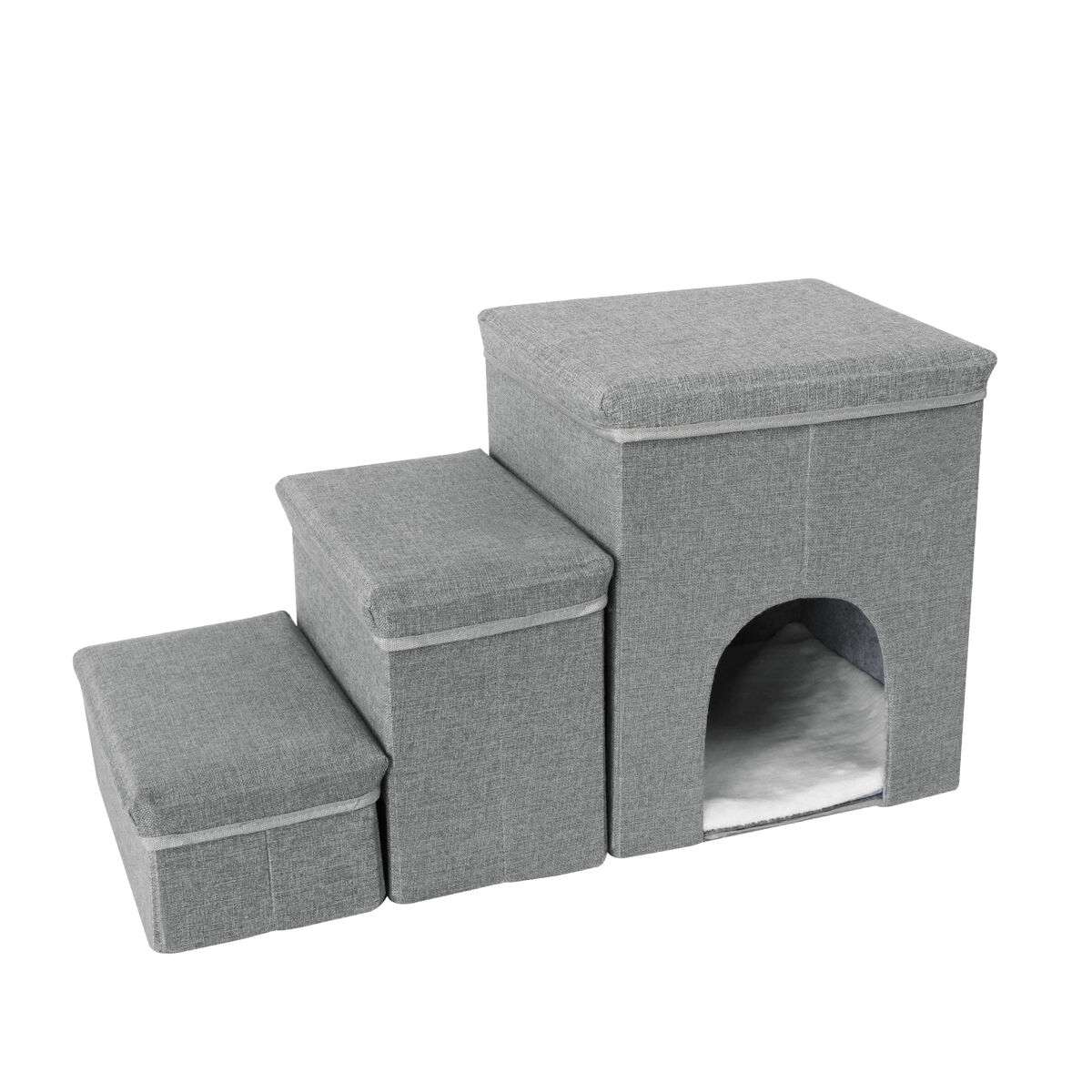 Escada para cães vojens 3 níveis com abrigo 76x33x43 cm cinzento [en.casa]