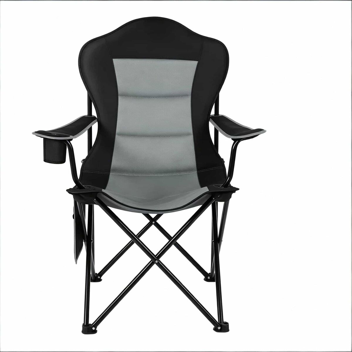 Cadeira de praia dobrável 84x62x110 cm - com porta-copos, encosto alto, portable para acampamento e uso ao ar livre - noir/gris escuro