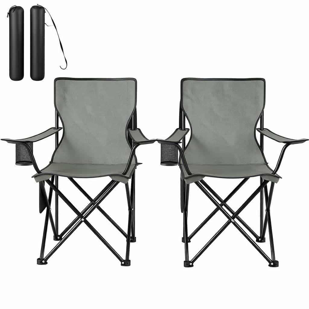 Cadeira de campismo dobrável 47x76 cm - com porta-copos, confortável, portable para pesca e atividades ao ar livre (2 unidades) - gris escuro