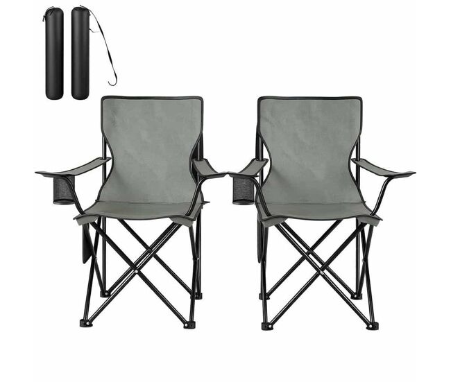 Cadeira de campismo dobrável 47x76 cm - com porta-copos, confortável, portable para pesca e atividades ao ar livre (2 unidades) - gris escuro