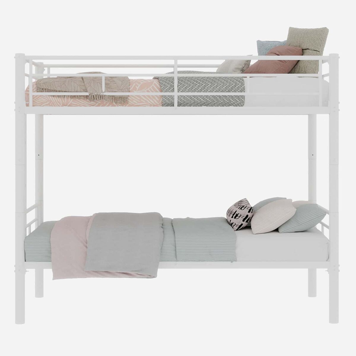 Beliche twin sobre twin - metal resistente com escadas e corrimão, convertível - branco