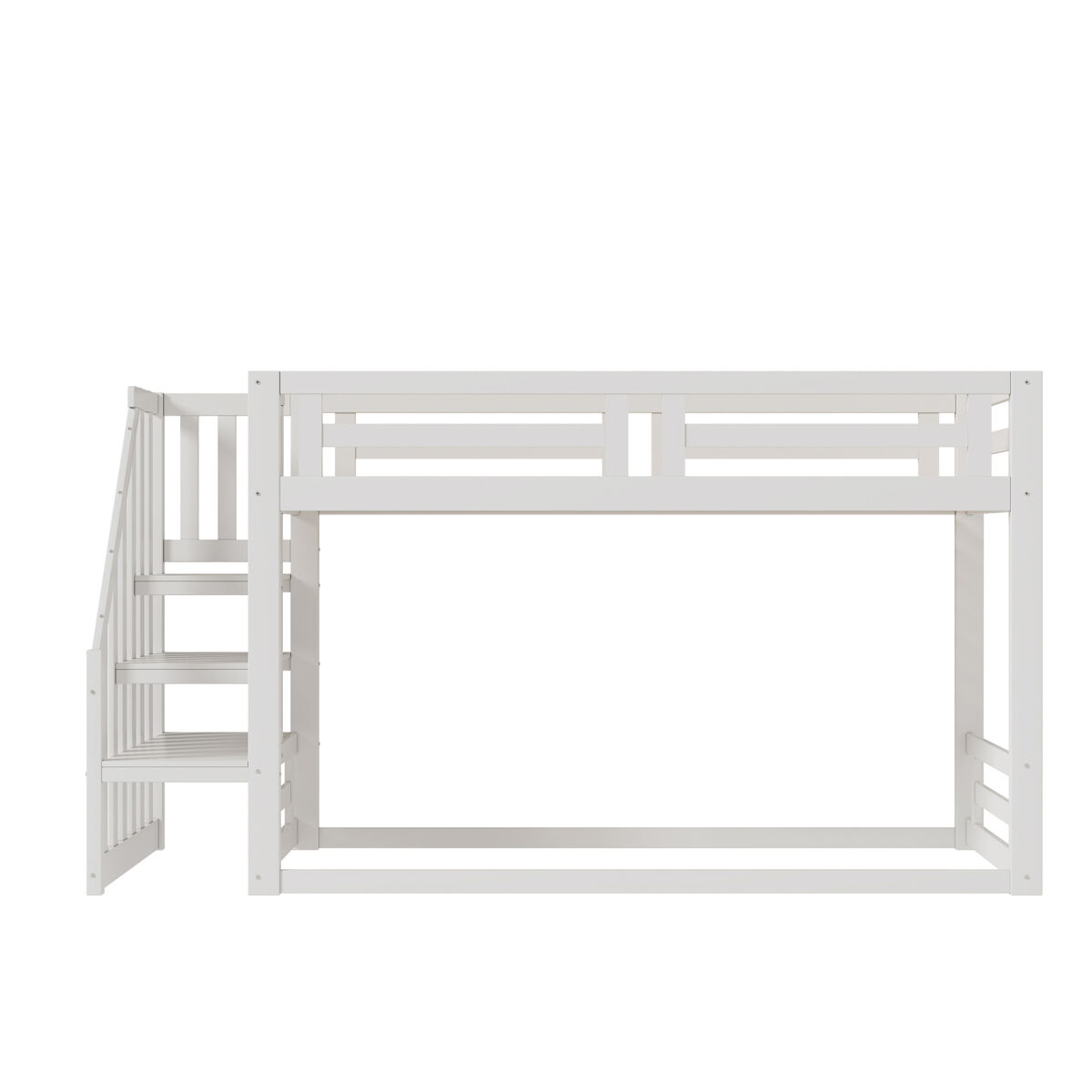 Cama infantil 90x200 cm - beliche baixo com escada de segurança - estrutura em madeira maciça, branca