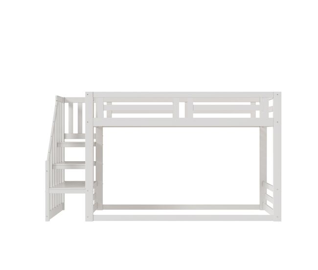 Cama infantil 90x200 cm - beliche baixo com escada de segurança - estrutura em madeira maciça, branca