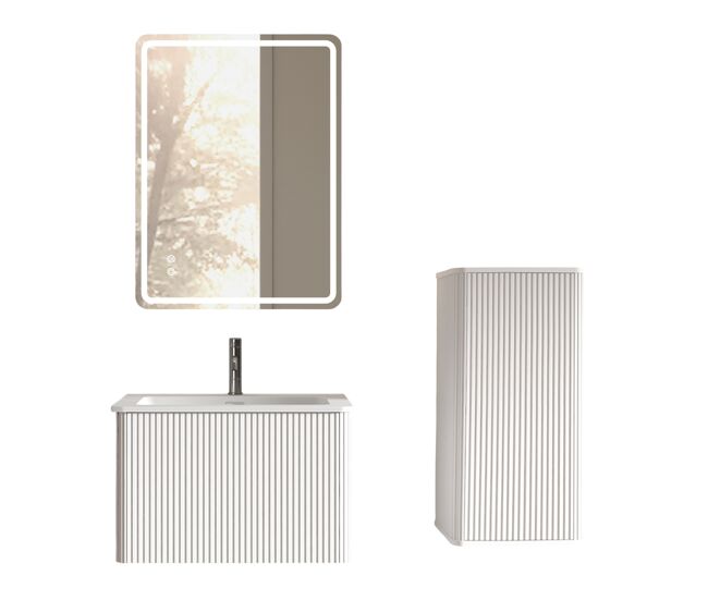Conjunto de móveis de casa de banho de 61 cm - suspenso com lavatório, espelho led quadrado e armário auxiliar moderno - blanc