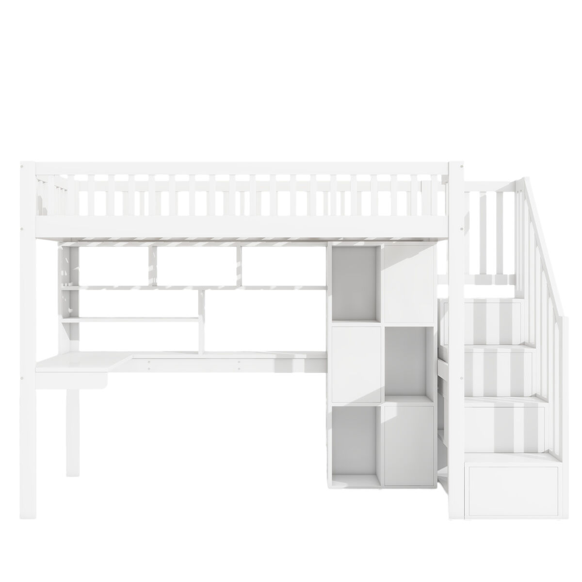 Cama alta 90x200 cm - com luzes led, prateleiras, secretária, sem colchão - branco