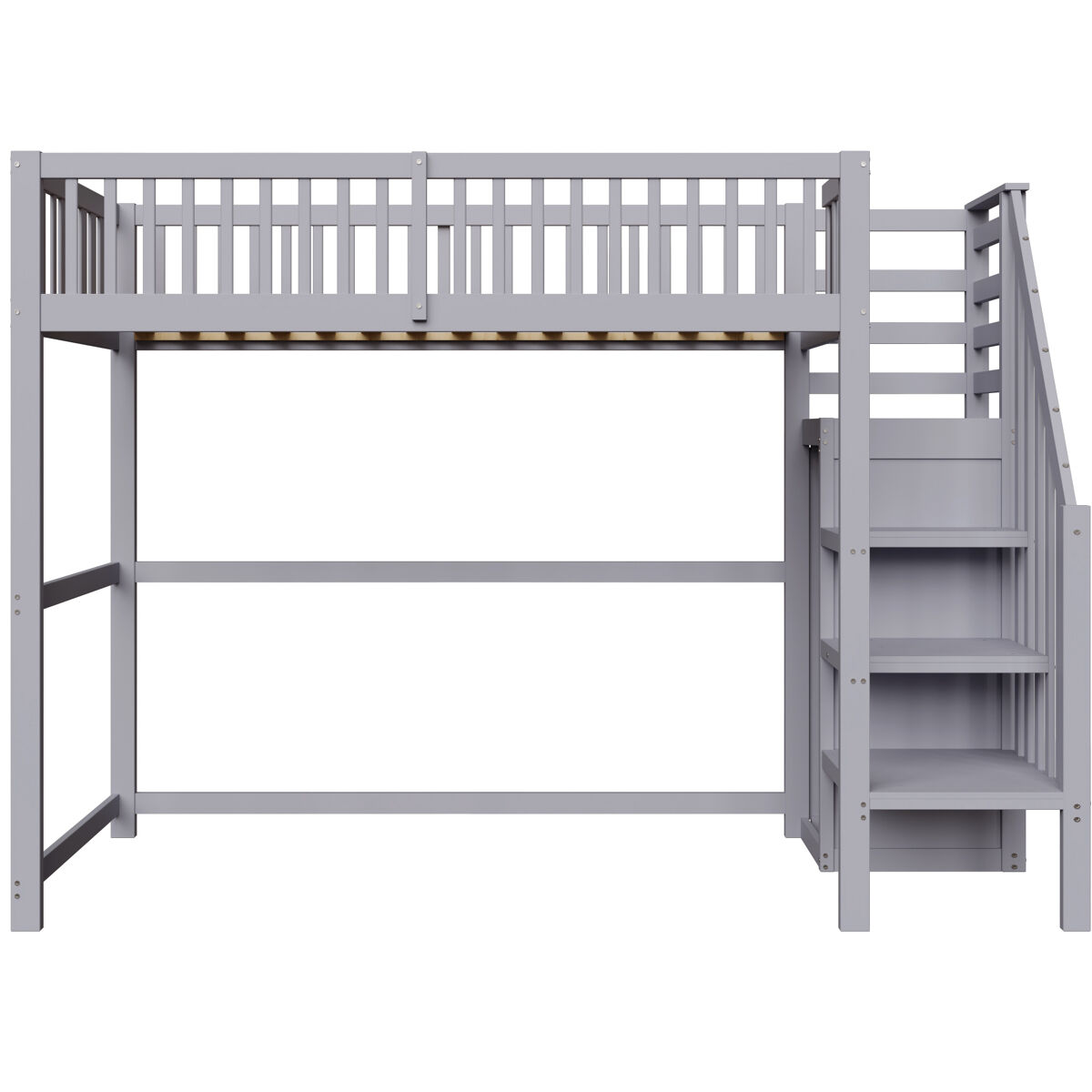 Cama mezzanine em madeira 90x200cm - com roupeiro - cinzento