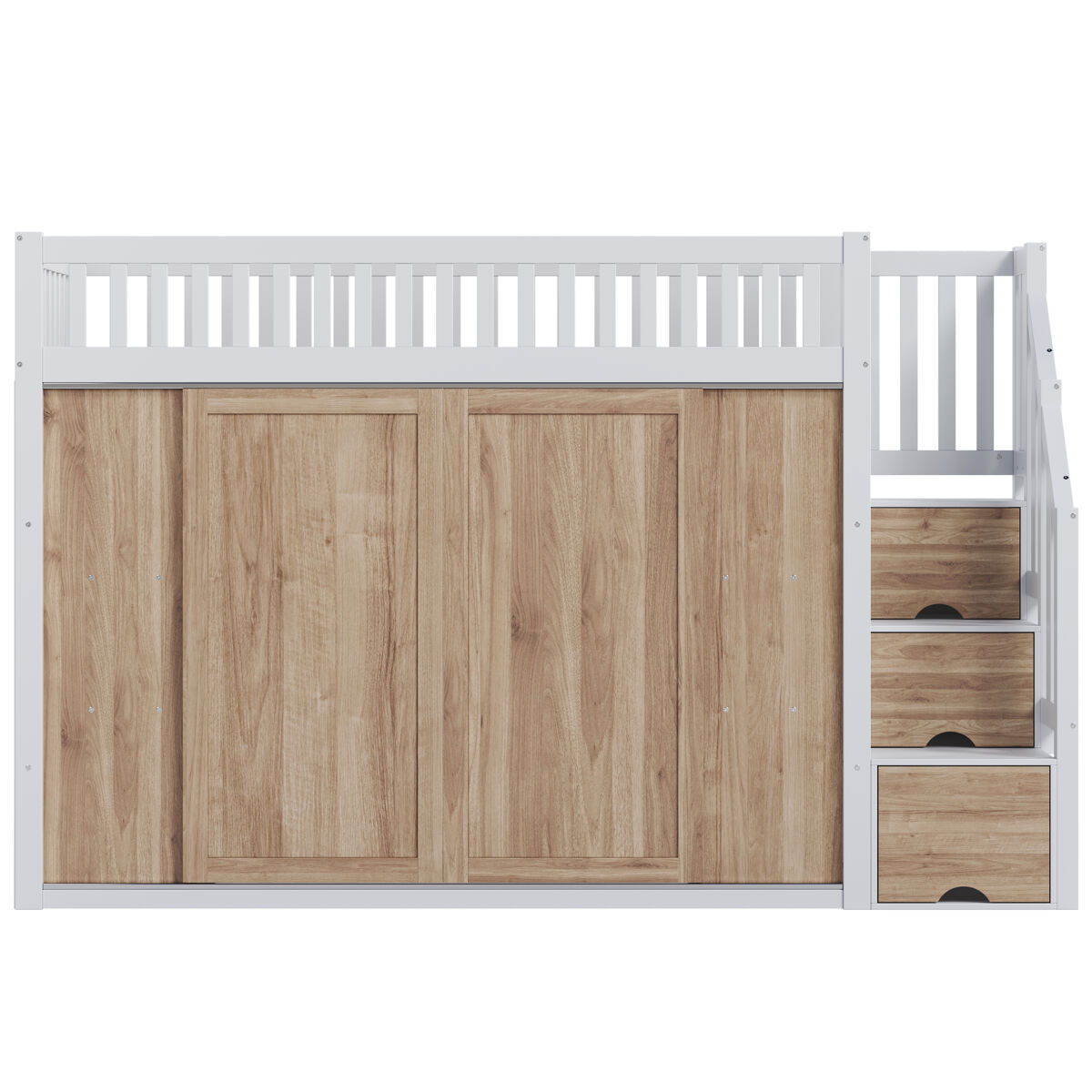 Cama infantil 90x200 cm - cama alta multifuncional com armário e escada, barra de luzes, branco e carvalho
