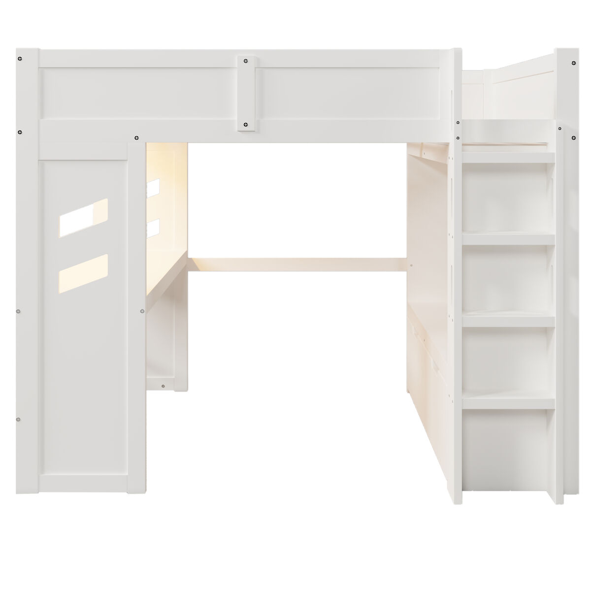 Cama alta 140x200 cm - com secretária, led, 1 usb, 1 type-c, prateleira, sem colchão - branco