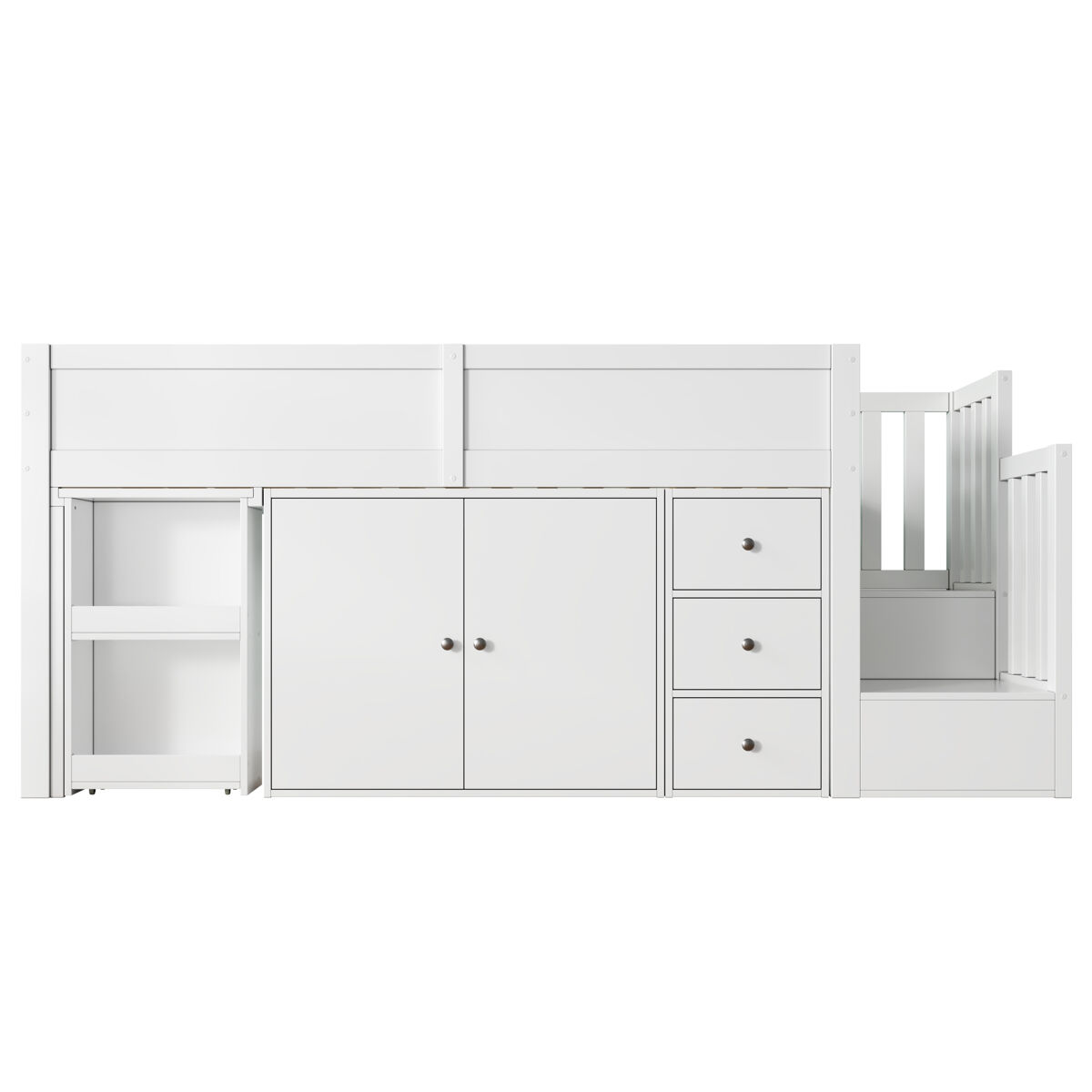 Cama alta infantil + 90*200 - multifuncional, secretária extensível, prateleira lateral, armário, gaveta, escada com armário - branco
