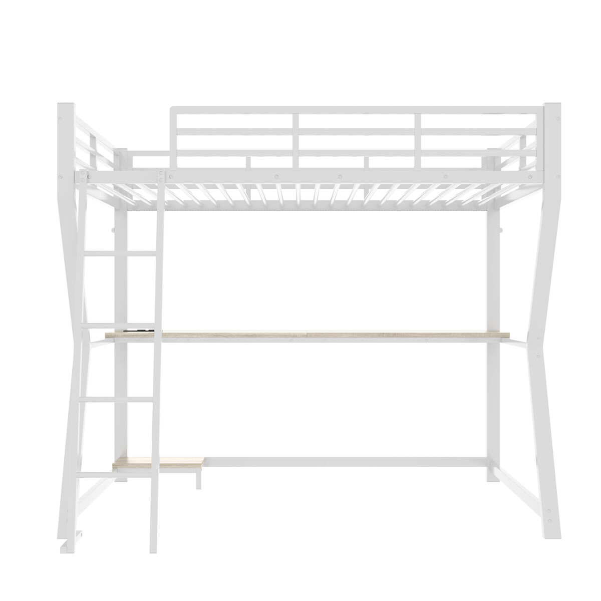 Cama alta 90x200cm - com led, secretária, tomada usb, prateleira para consola, escada, sem colchão - branco