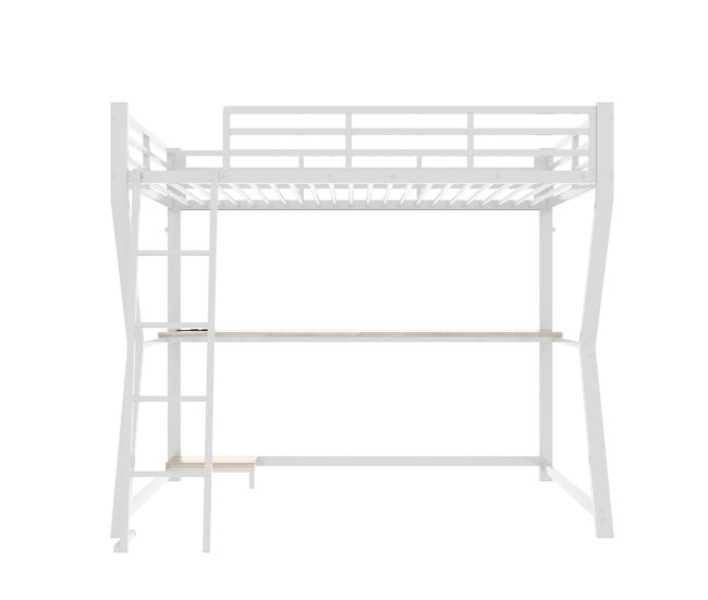 Cama alta 90x200cm - com led, secretária, tomada usb, prateleira para consola, escada, sem colchão - branco