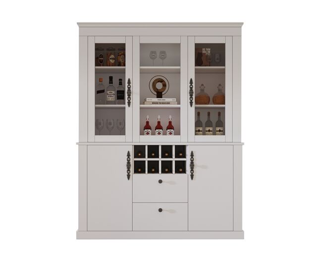 Vitrine 130x37,5x170,5 cm - 2 gavetas, 4 portas, led, 8 garrafeiras - branco
