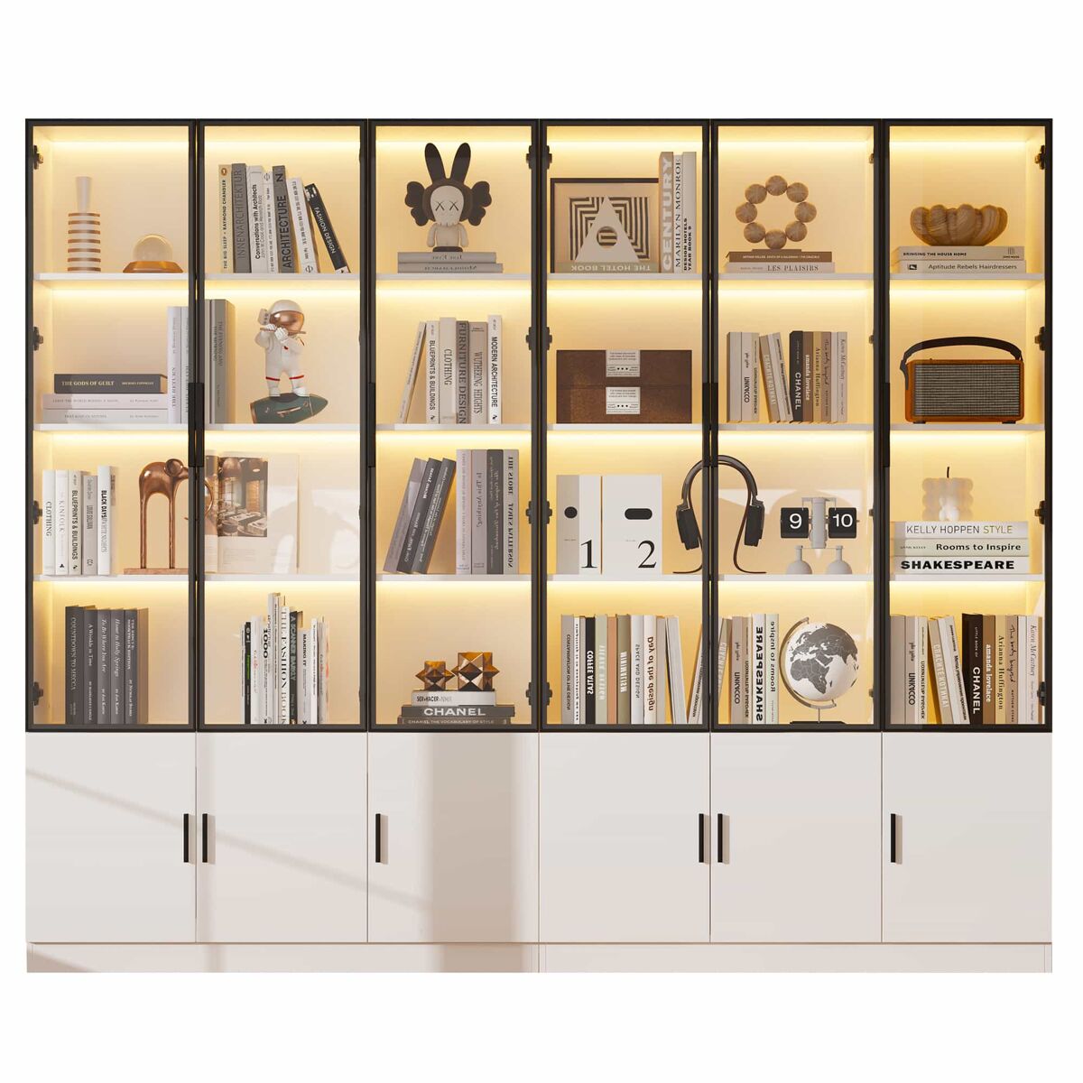 Vitrine 240x32x200 cm - com led e 12 portas, alta - branca