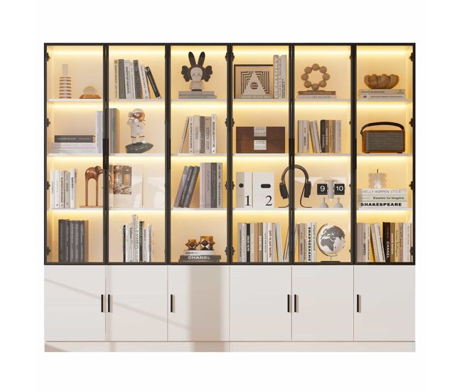 Vitrine 240x32x200 cm - com led e 12 portas, alta - branca