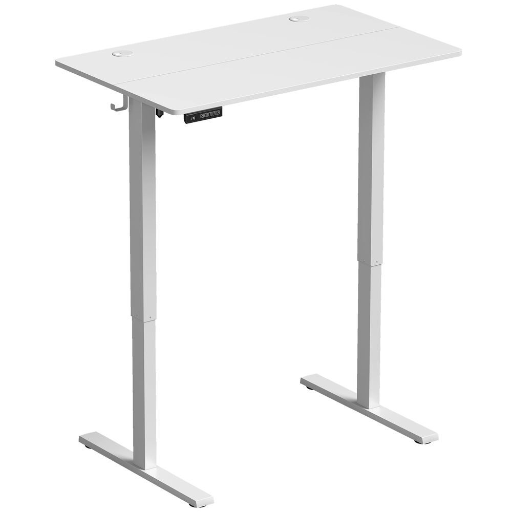 Homcom secretária elevatória elétrica 100x60 cm, altura regulável, 3 memórias, ecrã led, passa-cabos e ganchos, branco
