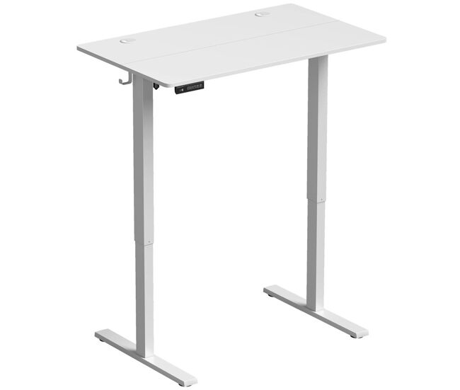 Homcom secretária elevatória elétrica 100x60 cm, altura regulável, 3 memórias, ecrã led, passa-cabos e ganchos, branco
