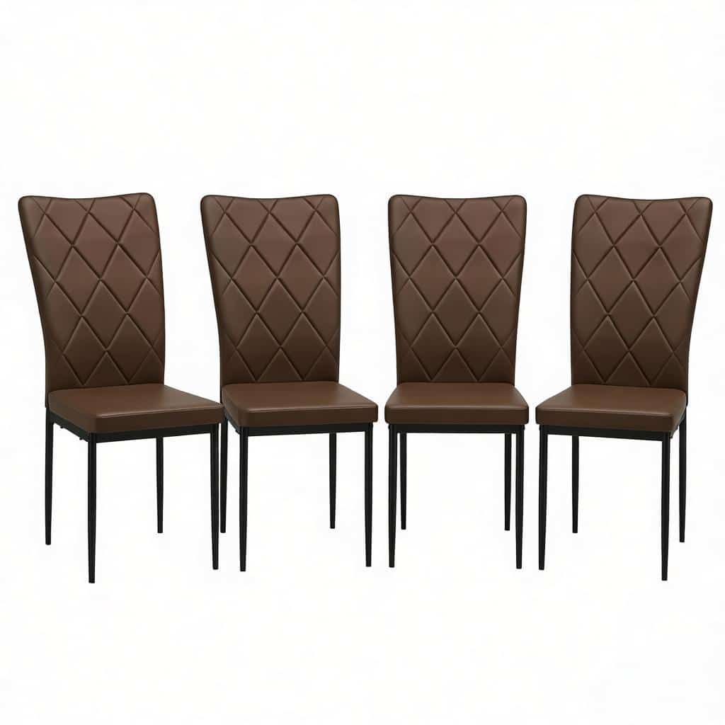 Conjunto de 4 cadeiras de jantar – encosto alto, estofadas com tecido macio, elegantes para a cozinha e a sala de estar – castanho escuro