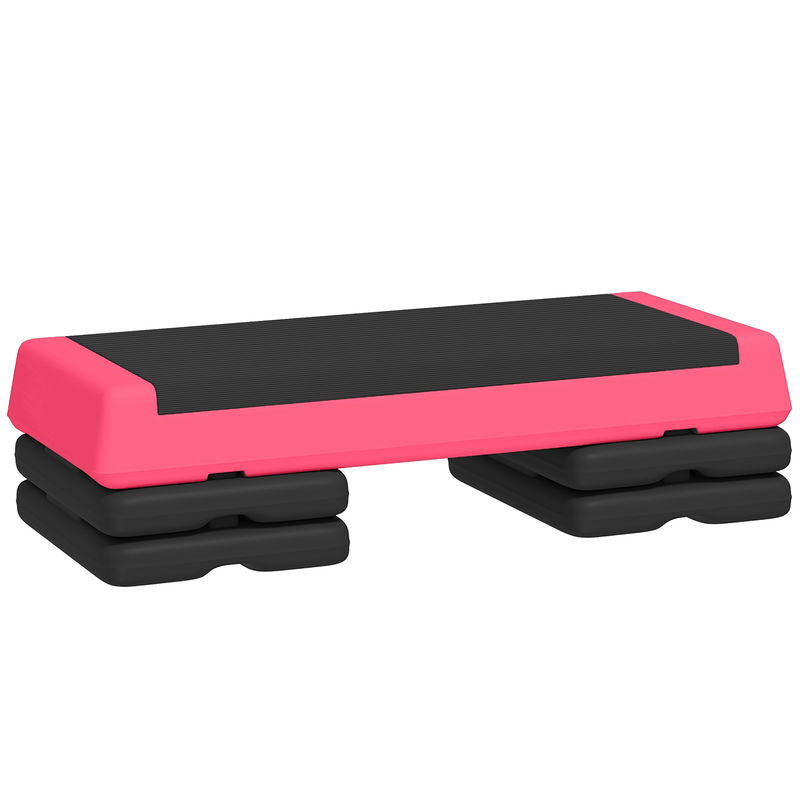 Sportnow step aeróbico antiderrapante, altura ajustável 10,5/15,5/20,5 cm, carga máx. 250 kg, 77x36 cm, rosa e preto
