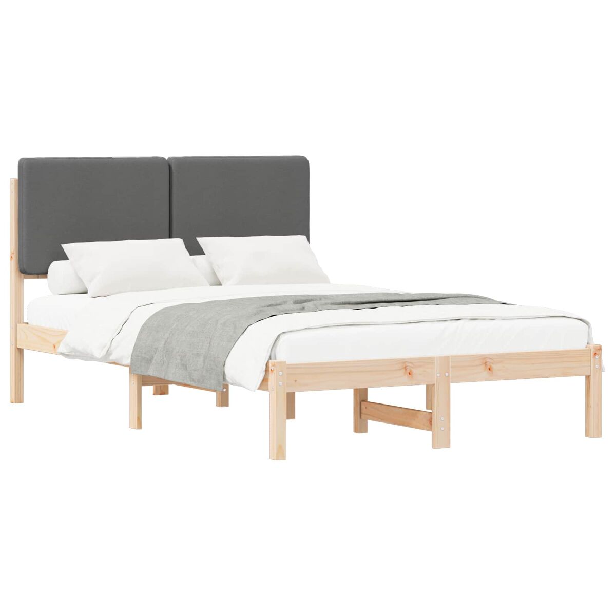 Estrutura de cama de casal moderno com cabeceira estofada cinza escuro