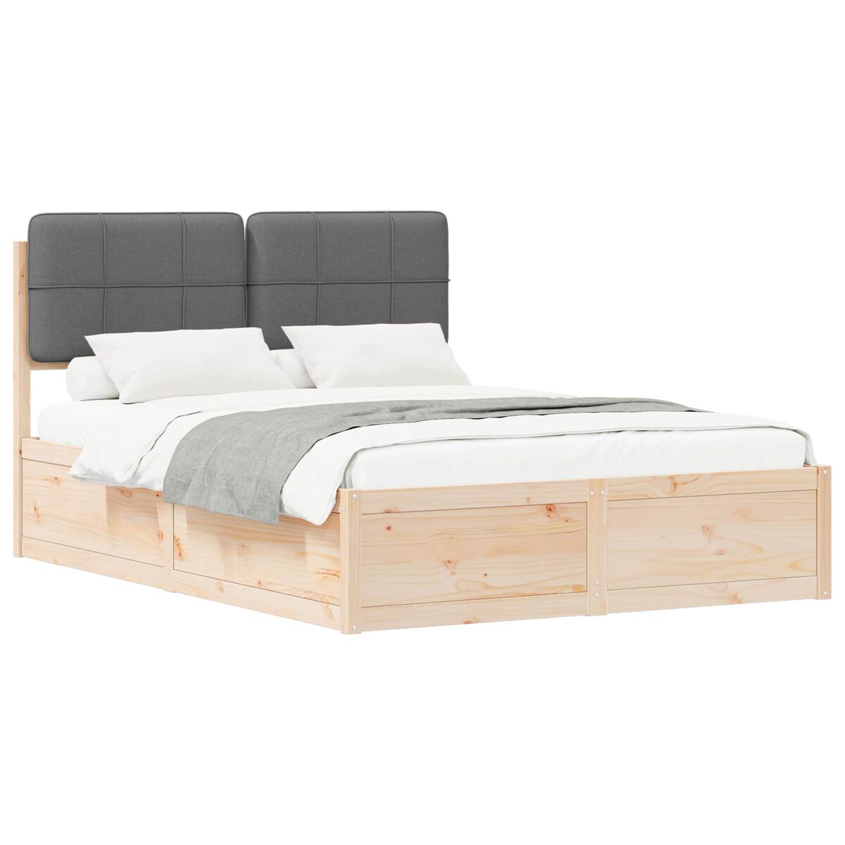 Estrutura de cama de casal moderno com cabeceira estofada cinza escuro