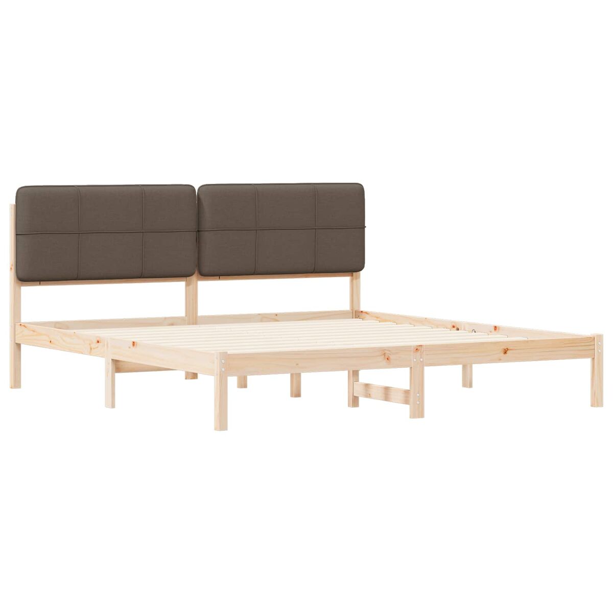 Estrutura de cama de casal moderno com cabeceira estofada cinzento-acastanhado