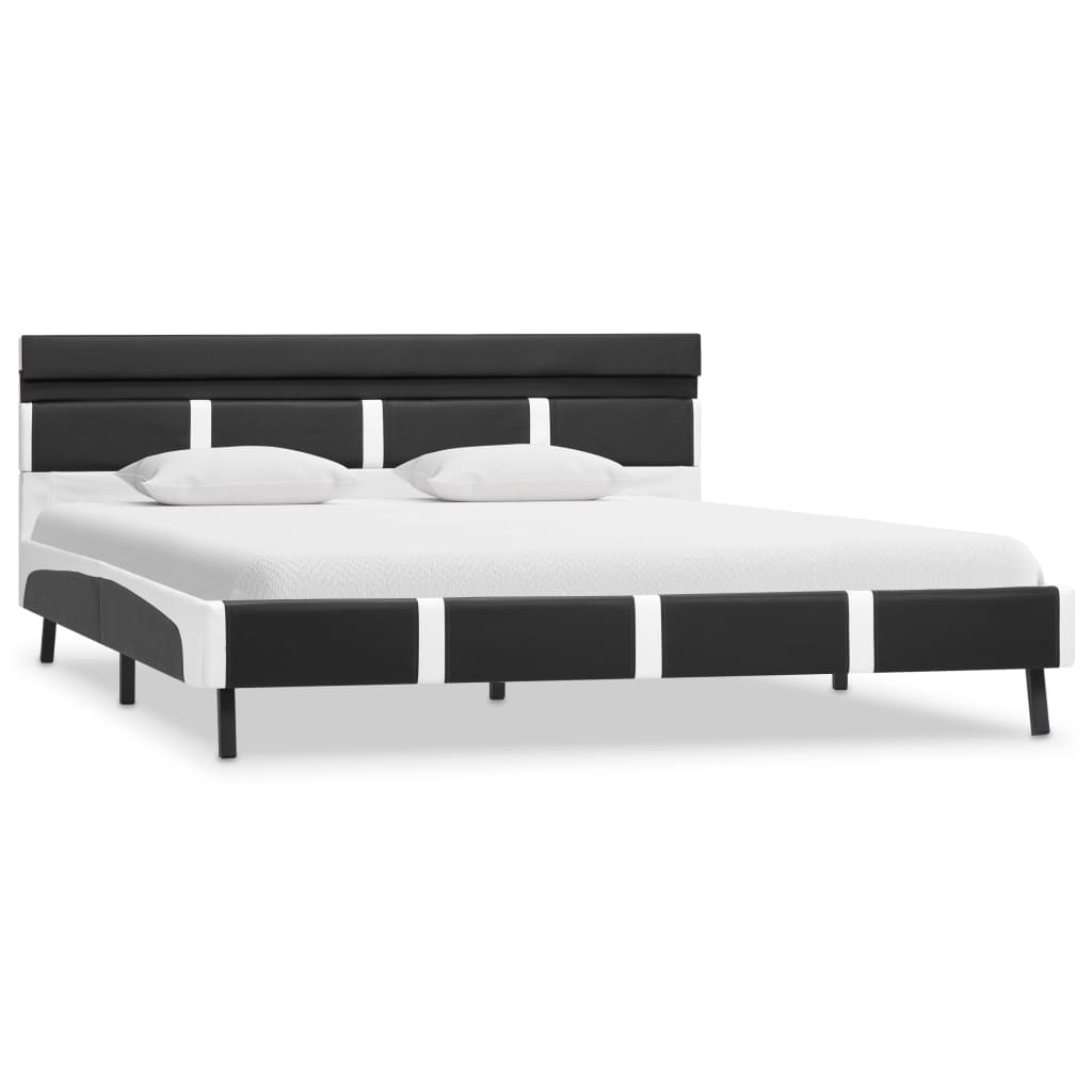 Estrutura de cama de casal simple com led 140x200 cm couro artificial cinzento