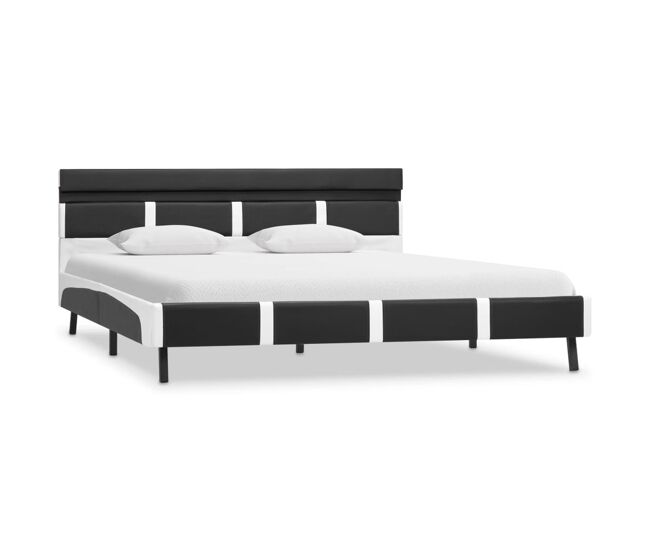 Estrutura de cama de casal simple com led 140x200 cm couro artificial cinzento