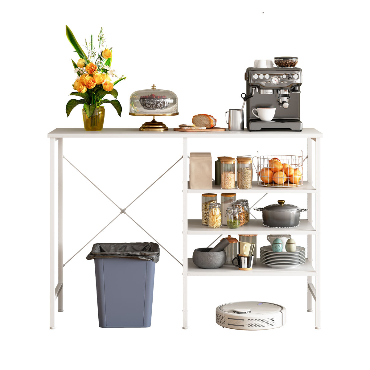 Mesa multifuncional 120 x 40 x 85,5 cm - modular e combinável, montagem flexível para cozinha, sala de estar, cave e garagem, estrutura metálica