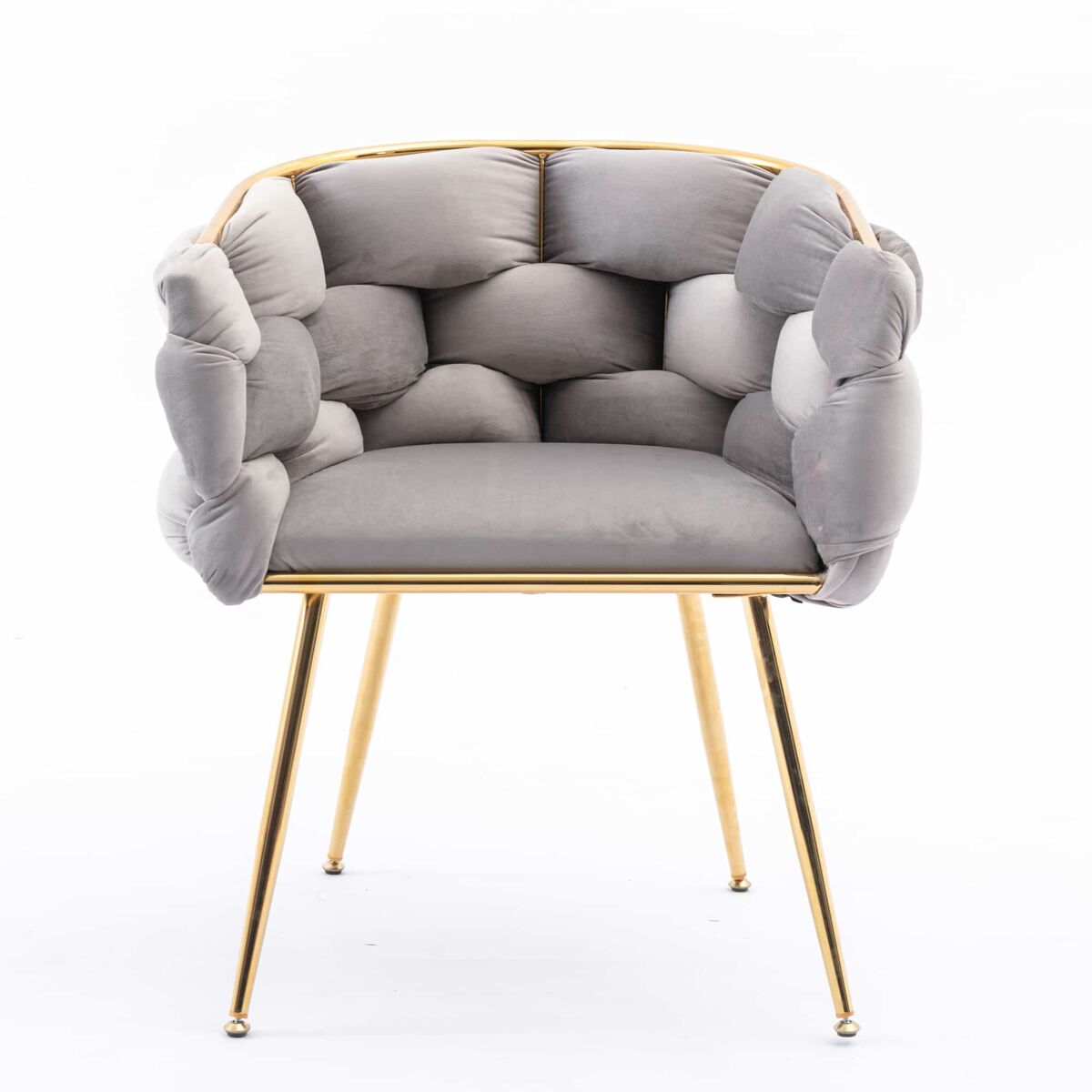Poltrona de 58 x 59 x 75 cm — design moderno com estrutura metálica, cadeira auxiliar de luxo para o quarto, sala de estar e sala de jantar — cinzenta