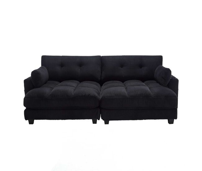 Sofá de 2 lugares - modular com 2 almofadas, 4 porta-copos, bolsos laterais e portas usb - preto