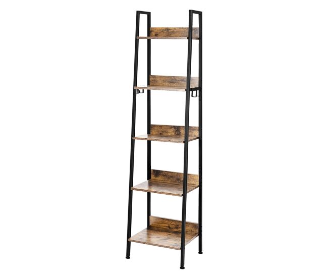 Estante em forma de escada 40x36x170 cm – multifuncional com prateleiras abertas para casa de banho, sala de estar e livros – preta e carvalho escuro