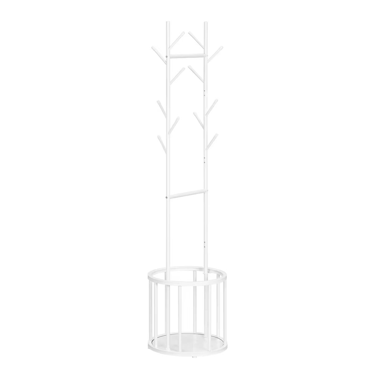 Cabo de roupa de pé 41x41x175 cm - design em forma de árvore com cesto de arrumação, cabo de roupa independente - branco