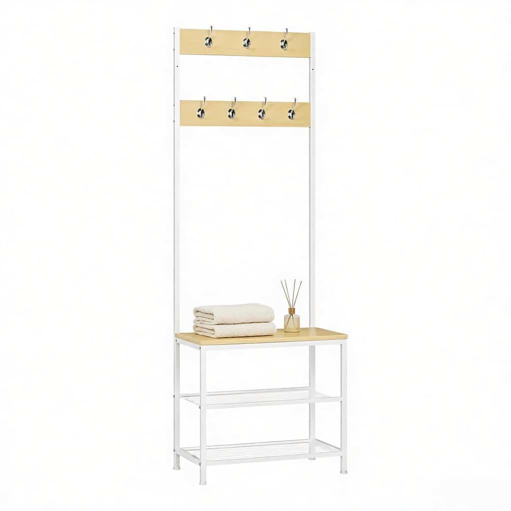 Cabideiro de pé - design multifuncional 3 em 1 para roupa e casacos - branco