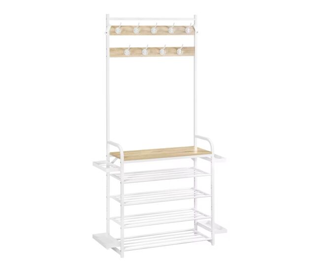 Capeiro para a entrada + - design aberto com prateleiras de arrumação - branco e carvalho claro