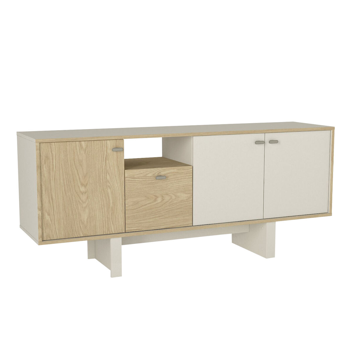 Consola selinos rota de 180 cm com portas e gaveta, acabamento sandstone, móvel de entrada e sala com arrumação fechada