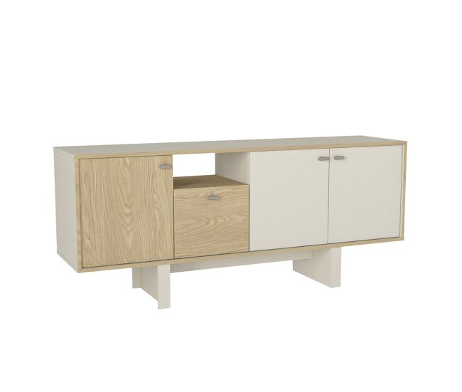 Consola selinos rota de 180 cm com portas e gaveta, acabamento sandstone, móvel de entrada e sala com arrumação fechada