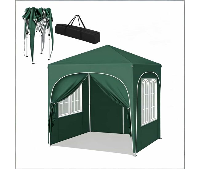 Gazebo de jardim 200 x 200 cm – dobrável, proteção solar para eventos e festas – verde