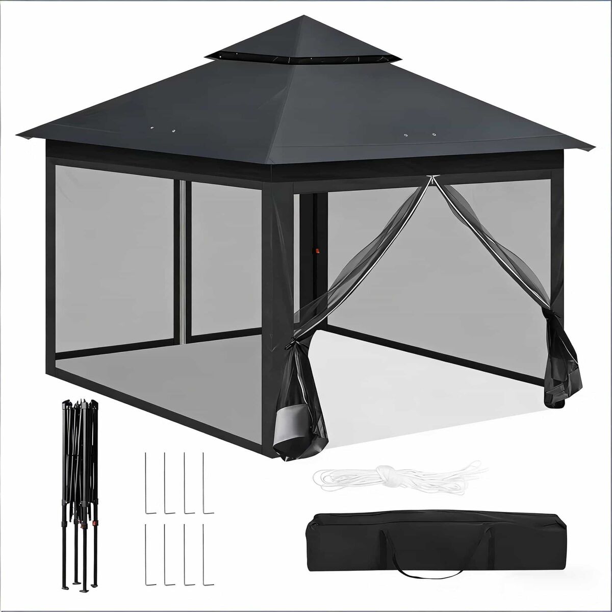 Gazebo de jardim 300x300 cm - de parede dupla, portátil, para pátios e eventos ao ar livre - antracite