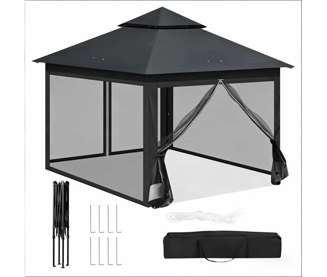 Gazebo de jardim 300x300 cm - de parede dupla, portátil, para pátios e eventos ao ar livre - antracite