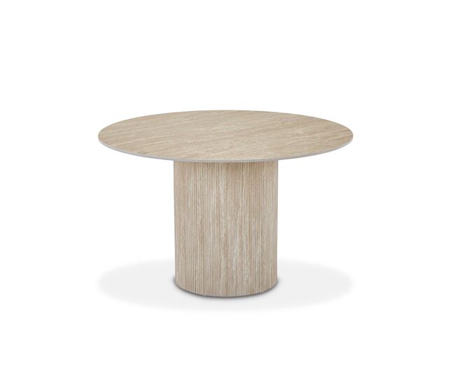 Mesa redonda petra com efeito mármore, 120 cm. para sala de jantar ou cozinha, cambria.