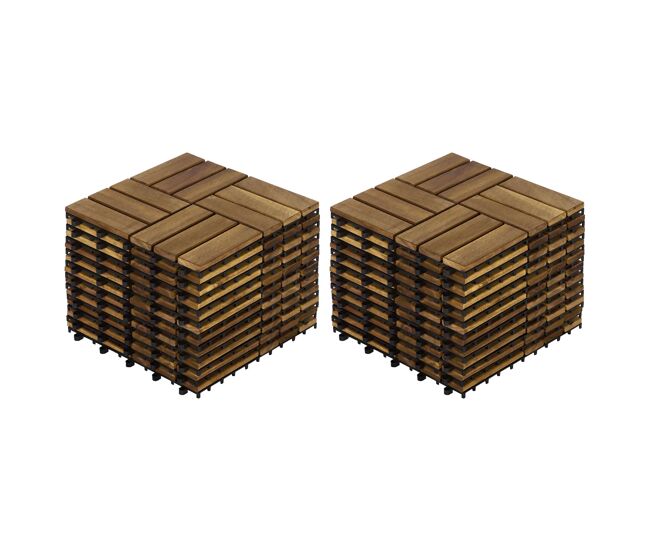 Ladrilhos de deck para exterior 30x30 cm - 22 peças, madeira de acácia, padrão entrelaçado tipo xadrez, pavimento para pátio e piscina - amarelo