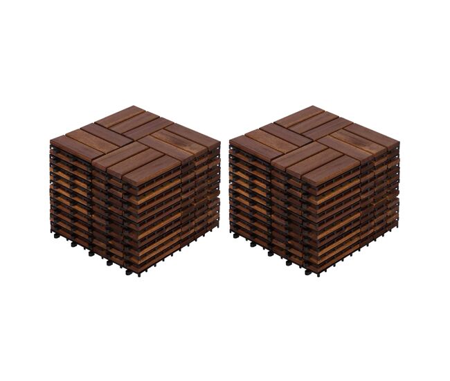 Ladrilhos de deck para exterior 30x30 cm - 22 peças de madeira de acácia com padrão entrelaçado, pavimento modular para pátio e piscina - castanho