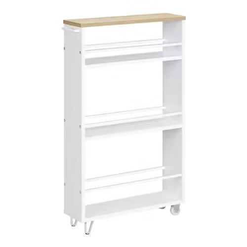 Carrinho de cozinha estreito com rodas, 47 cm – multifuncional, portátil e com compartimentos de arrumação – branco
