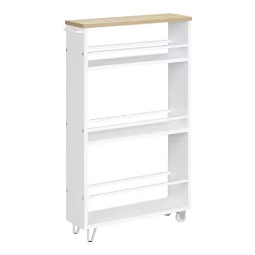 Carrinho de cozinha estreito com rodas, 47 cm – multifuncional, portátil e com compartimentos de arrumação – branco