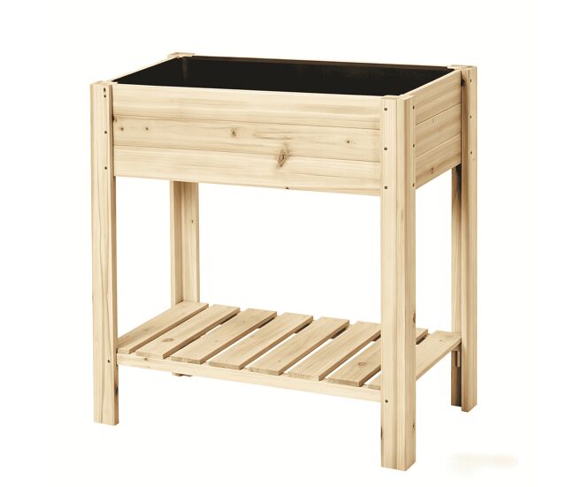 Canteiro elevado 80x40x75 cm — com prateleira de arrumação e concebido para ervas aromáticas e plantas — madeira
