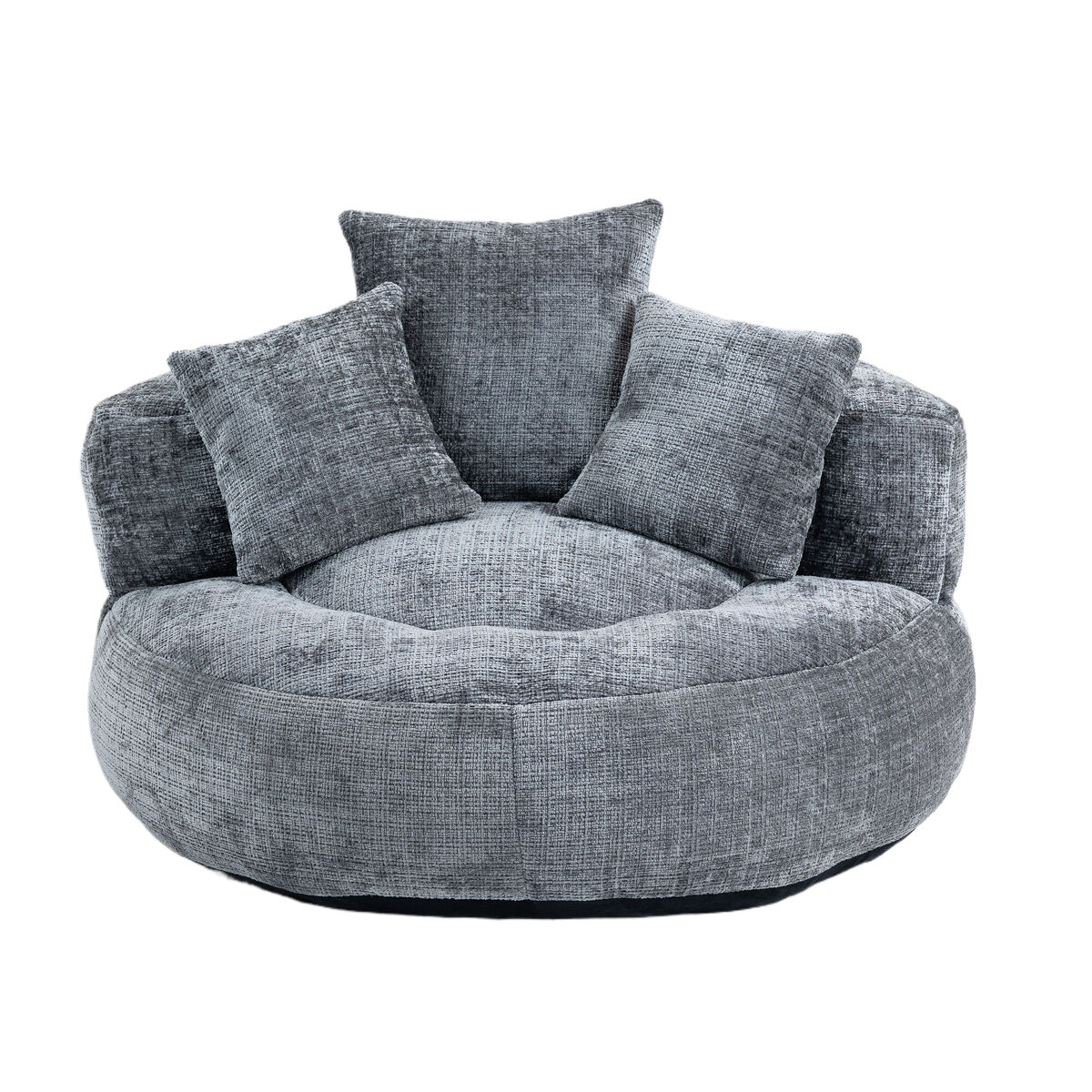 Sofá puff individual - encosto alto, com 3 almofadas, interior/exterior - cinza chenille