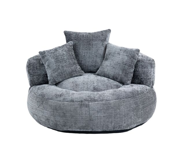 Sofá puff individual - encosto alto, com 3 almofadas, interior/exterior - cinza chenille